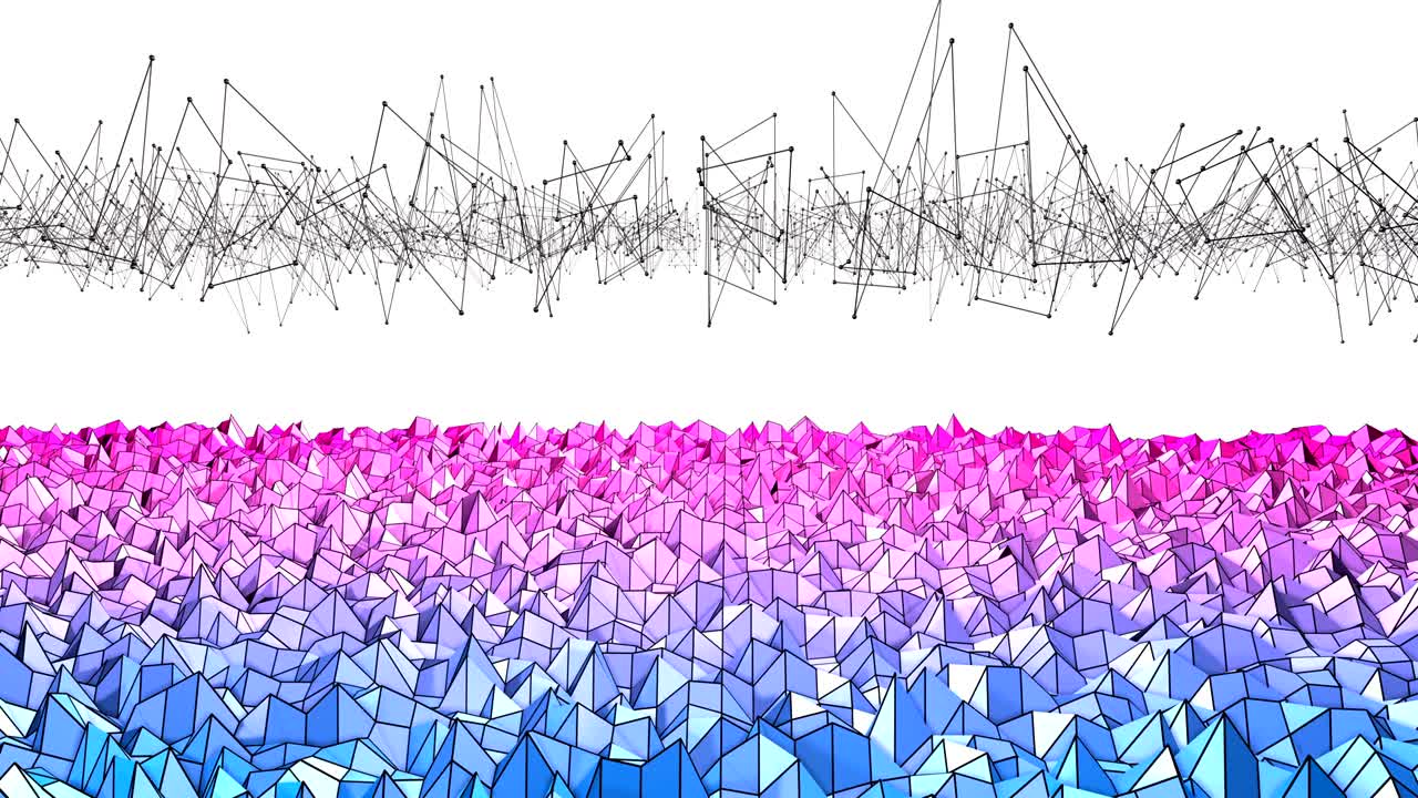 루프에서 4k 로우 폴리 배경 애니메이션: 그래디언트 색상과 함께 현대적인 기하학 로우폴리 스타일의 완벽한 3d 애니메이션, 그리드와 함께 창의적인 간단한 배경, 복사 공간과 함께 파란색 레드 플레인