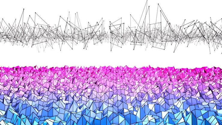 4k low poly background animation in loop. Seamless 3d animation in modern geometric low poly style with gradient colors. Creative simple background with grid. V13 blue red plane with copy space