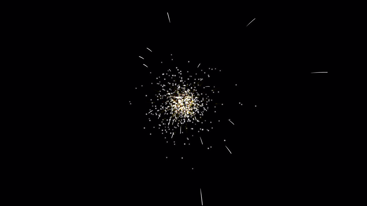 Particelle scintillanti che esplodono e svaniscono su sfondo nero