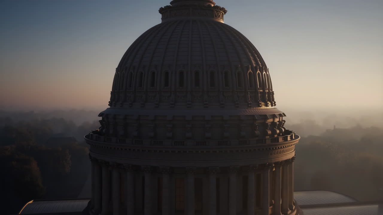 Ornate Architectural Dome Against a Hazy Sunrise or Sunset Sky