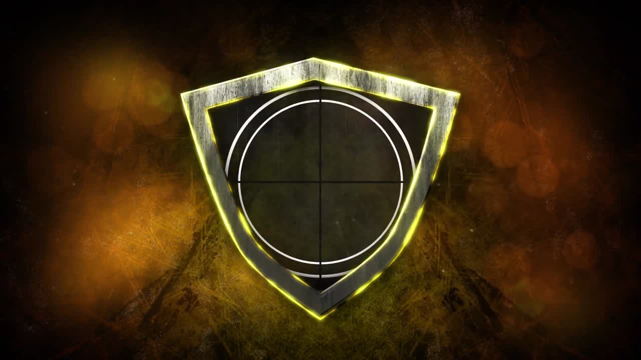 animación del escaneo del alcance en el escudo sobre fondo naranja