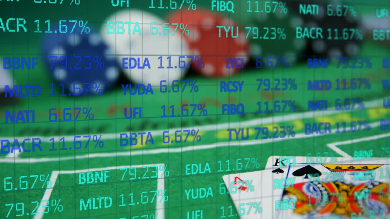 녹색 배경에 있는 카드와 을 통해 주식 시장의 애니메이션