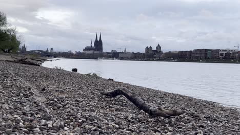 bank of the rhine with the cathedral in the distance in cologne