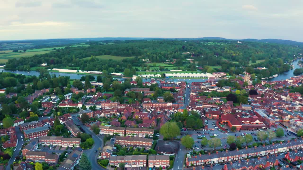 Aerial view with drone of an amazing landscape in Henley-on-Thames, England