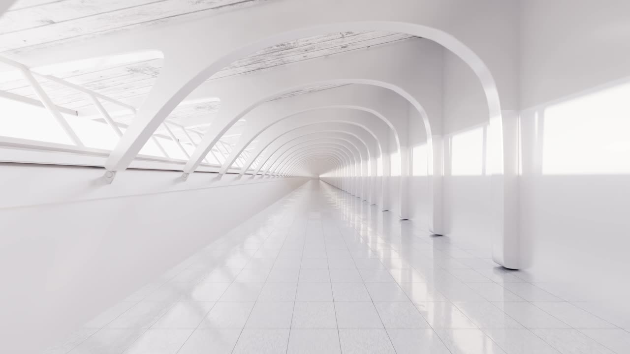 3D render of futuristic white tunnel corridor loop