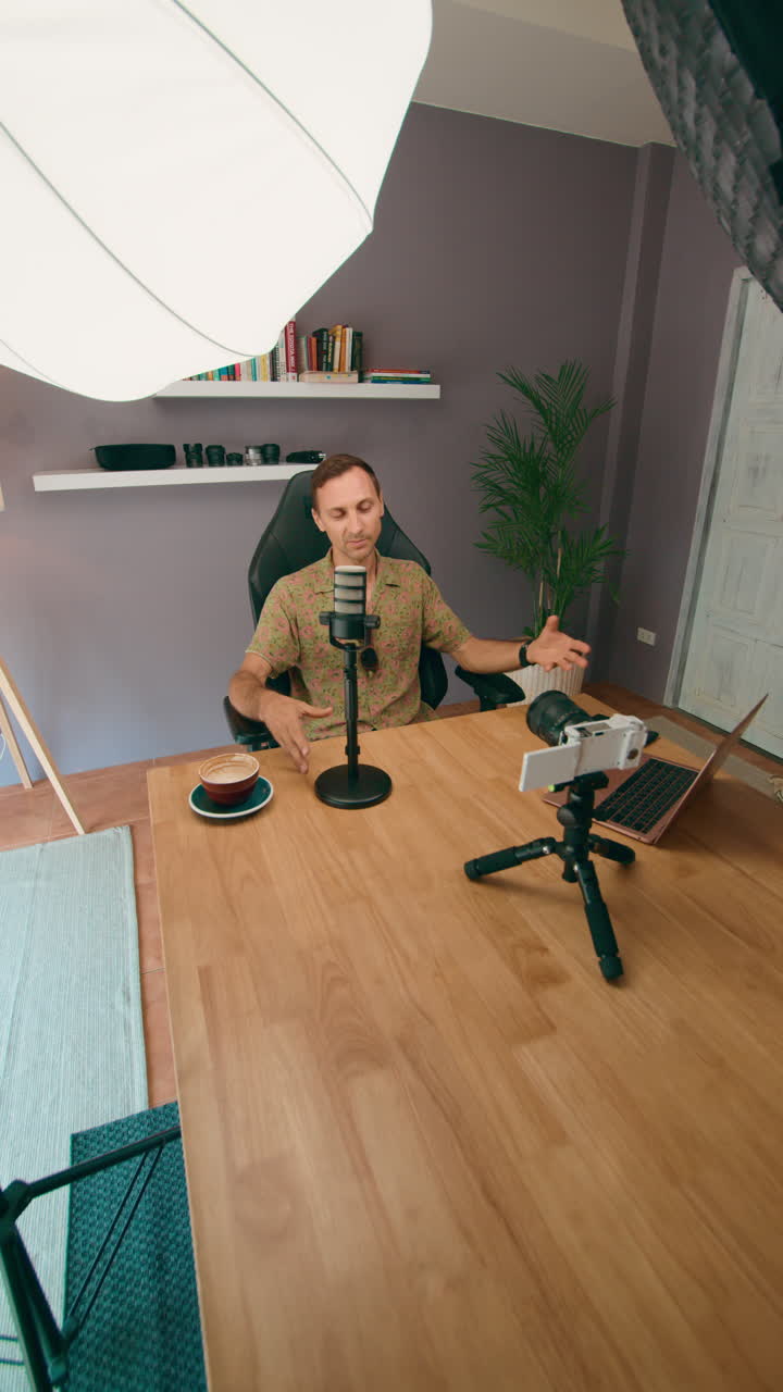 Man Recording Podcast or Video in Home Studio