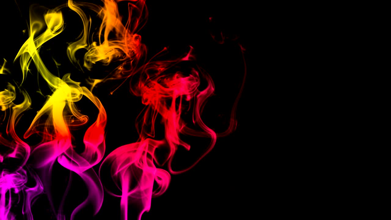Animazione CG di fumo colorato su sfondo nero. Colori vivaci e freschi. Rendering 3D