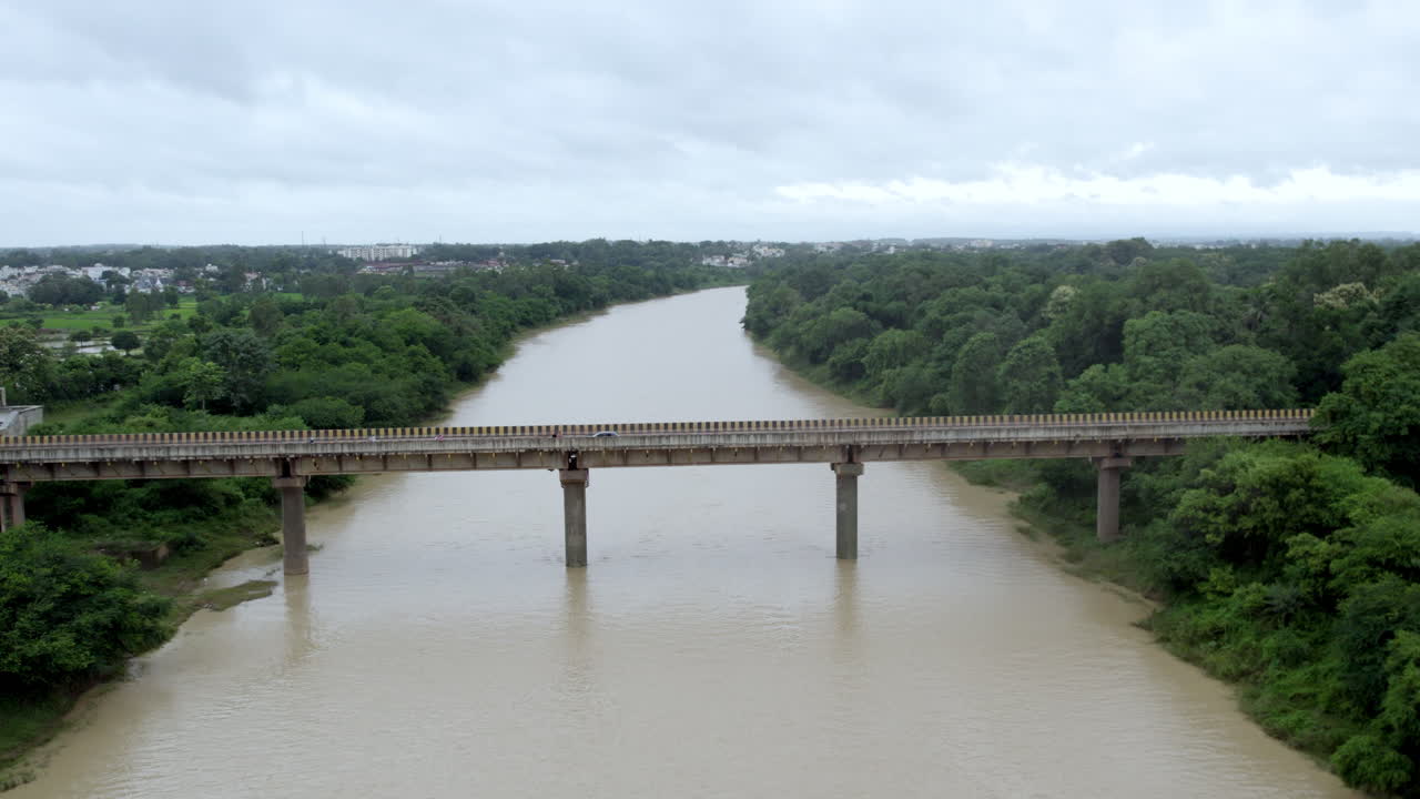 Cinematic drone shot of an old indian bridge