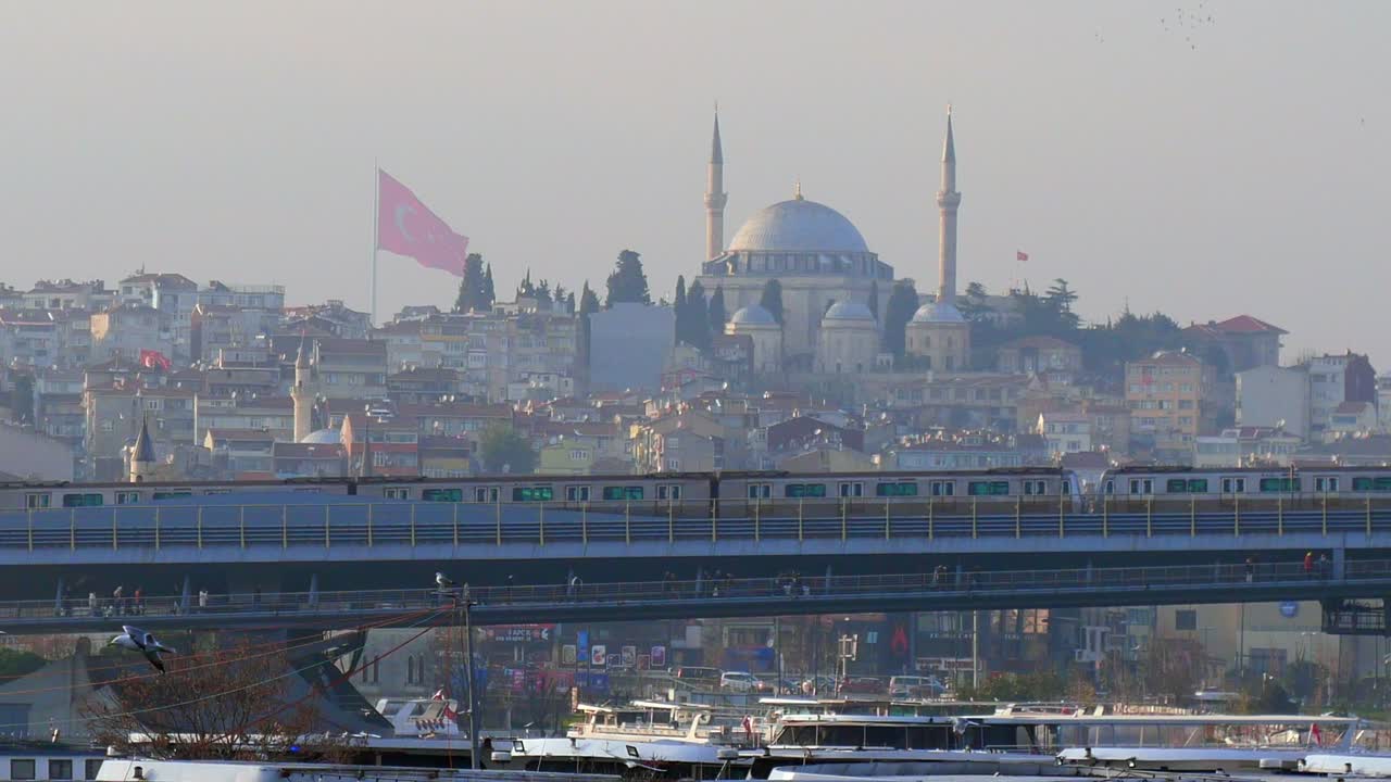 Istanbul Cityscape with Mosque and Train