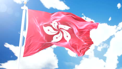 realistic flag of hong kong waving against time-lapse clouds background. seamless loop in 4k resolution with detailed fabric texture.