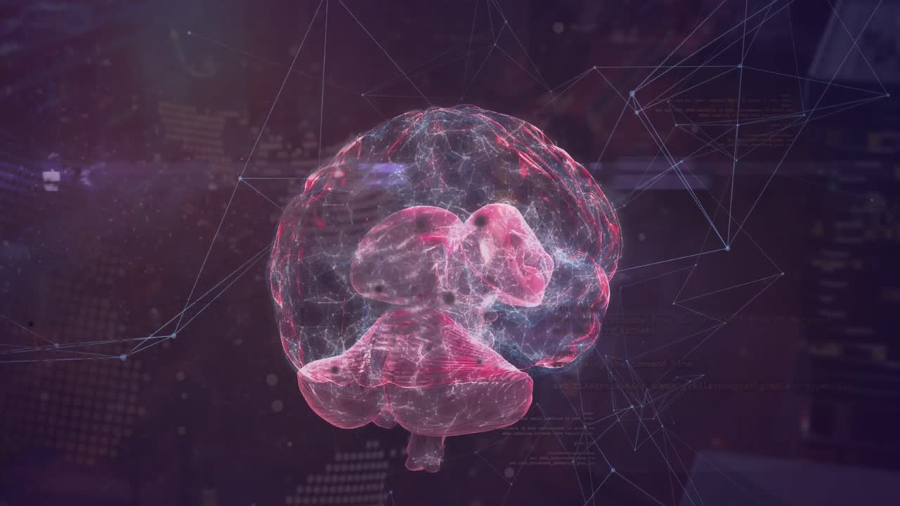 animación de la red de conexiones sobre el cerebro humano y el globo