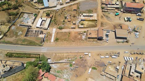 Birdseye-aerial-view-of-Loitokitok-kenya,-shanty-poor-neighborhood-of-Nairobi-suburbs,-Kenya