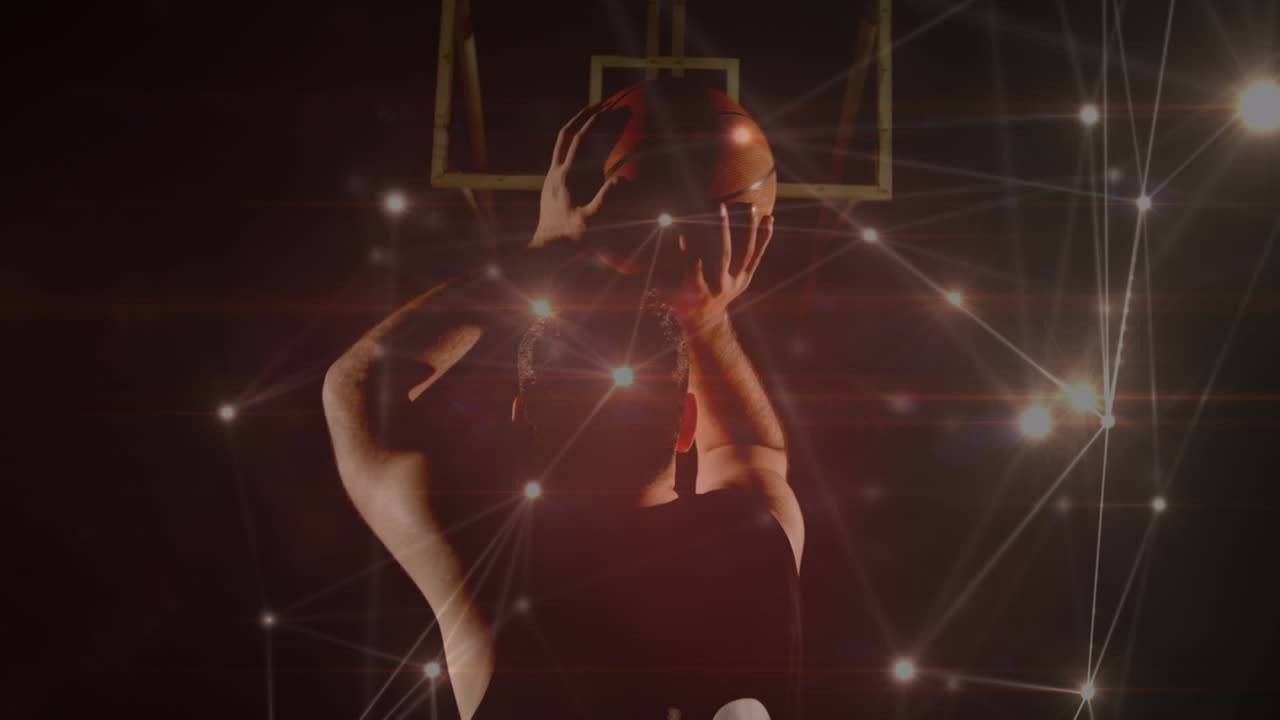 체육관에서 백인 남성 농구 선수에 대한 연결 네트워크의 애니메이션