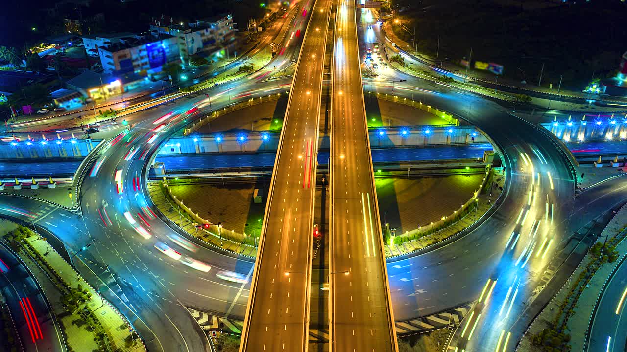 4k, lapso de tiempo la carretera en círculo y autopista, autopista y autopista y intersección