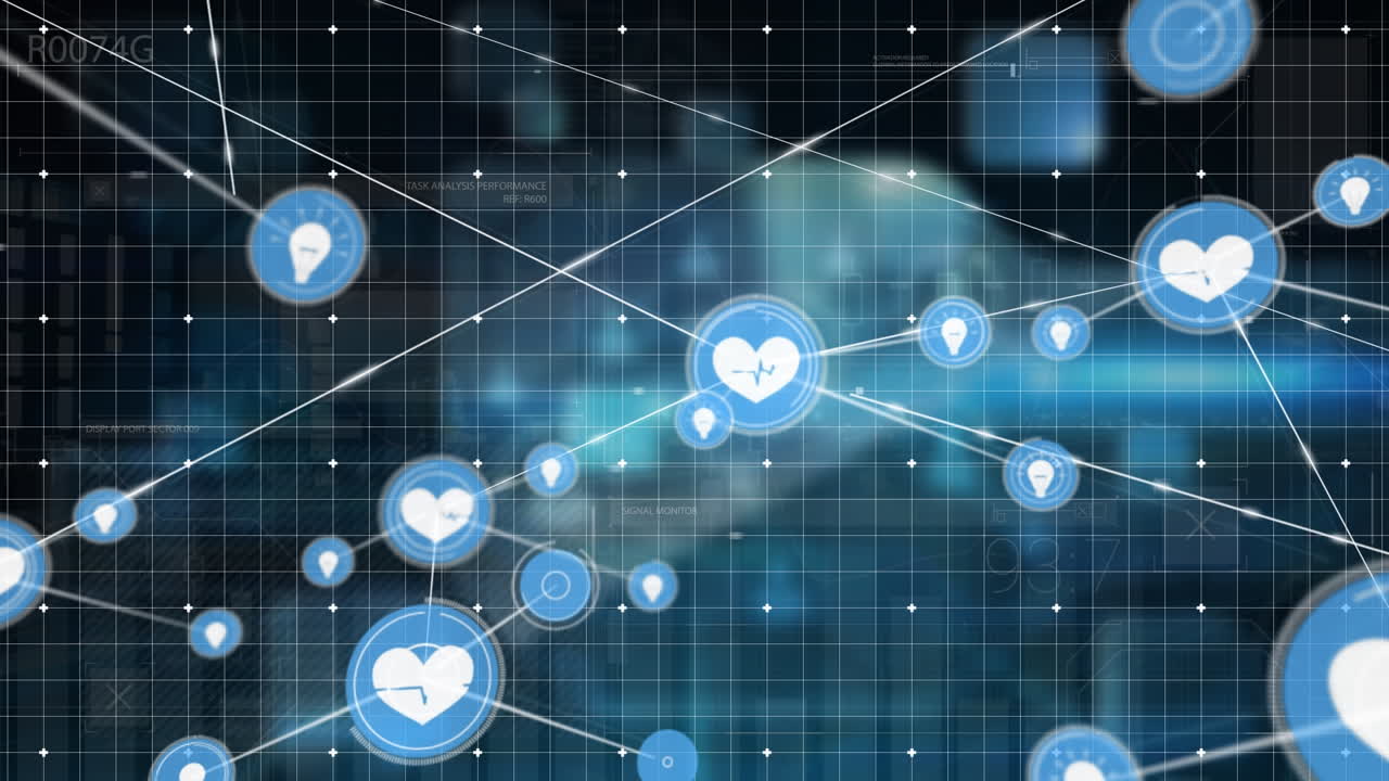 데이터 처리에 대한 아이콘으로 연결 네트워크의 애니메이션