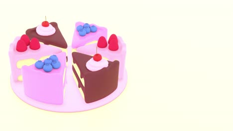 3d pieces of cake rotating on plate