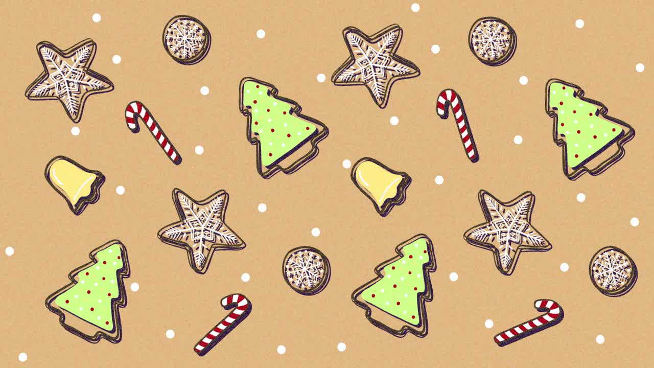 animación de campana de navidad, galletas y patrón de caña de azúcar