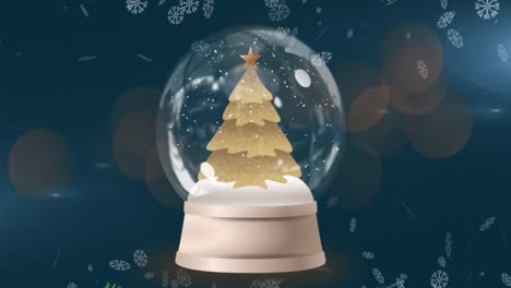 Animación-De-Globo-De-Nieve-Con-árbol-De-Navidad-Y-Nieve-Cayendo-Sobre-Fondo-Azul.