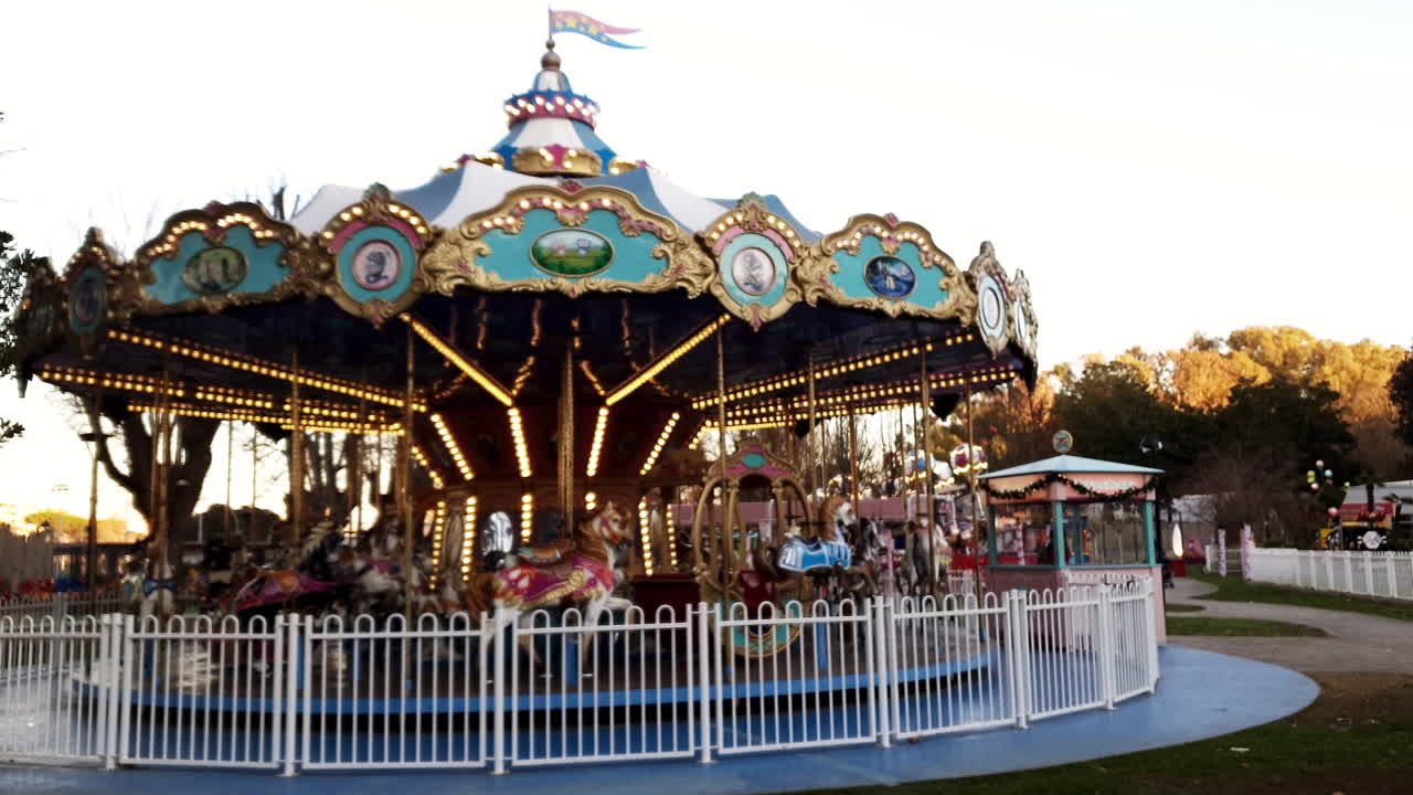 Merry-go-round at amusement park in Italy. Lockdown shot
