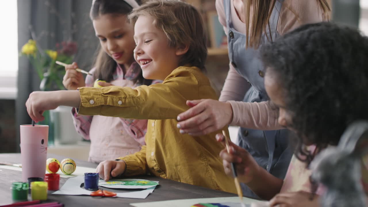 Children Making Easter Decorations in Arts and Crafts Class