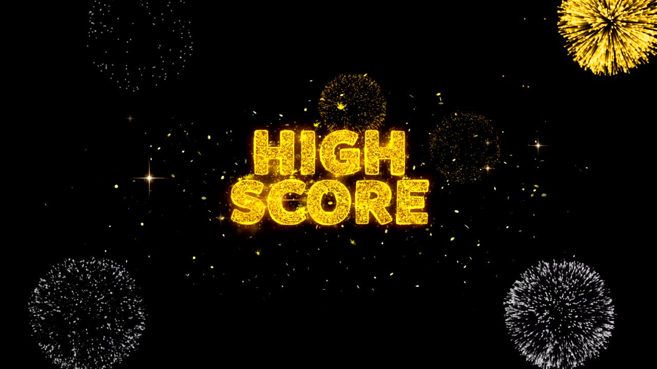 높은 점수 텍스트는 반이는 황금 입자 불꽃놀이에 나타납니다.
