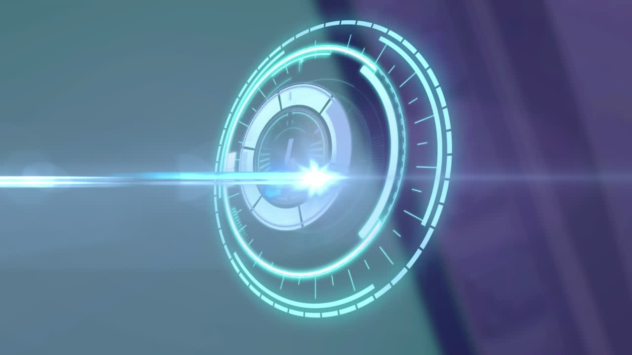 animación de un haz de luz y una cerradura de seguridad circular que gira sobre un fondo gris