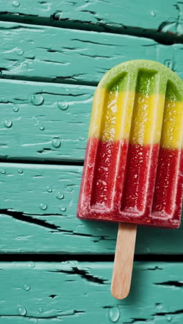 colorful popsicle on a turquoise wooden background