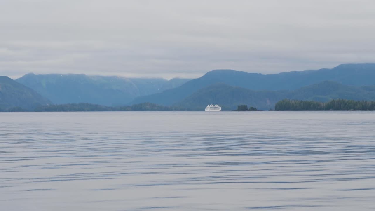 Cruise ship sailing slowly to Sitka, Alaska, United States of America
