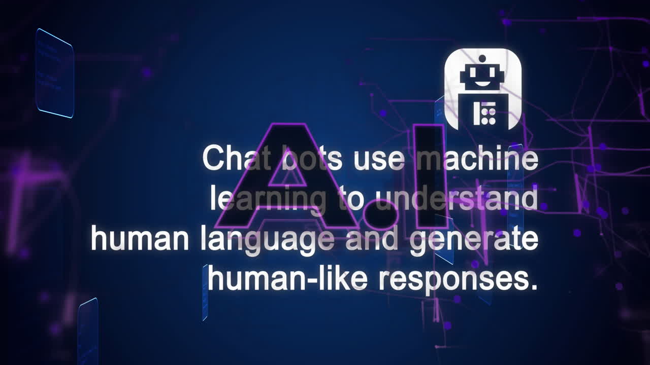 보라색 배경에서 채팅과 데이터 처리의 애니메이션