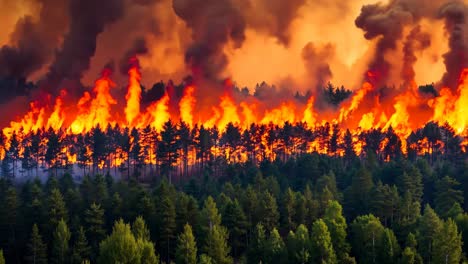 a large fire is burning in the middle of a forest