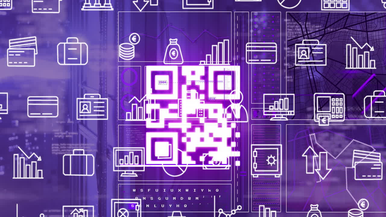 Animation of qr code and data processing over computer servers