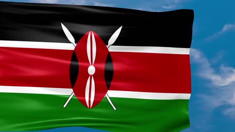 animación de video de la bandera de kenia ondeando en el viento sobre un fondo de cielo azul