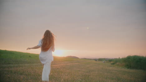 Woman-Running-Into-Sun-Dusk-Sunset