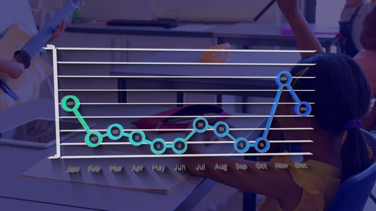 procesamiento de datos estadísticos sobre un niño afroamericano tocando la guitarra en la clase en la escuela