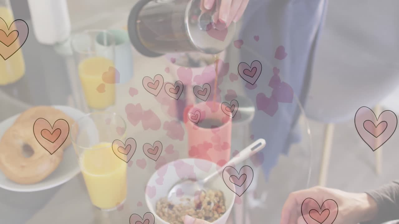 커피를 는 백인 여성에 대한 심장 이모지 애니메이션