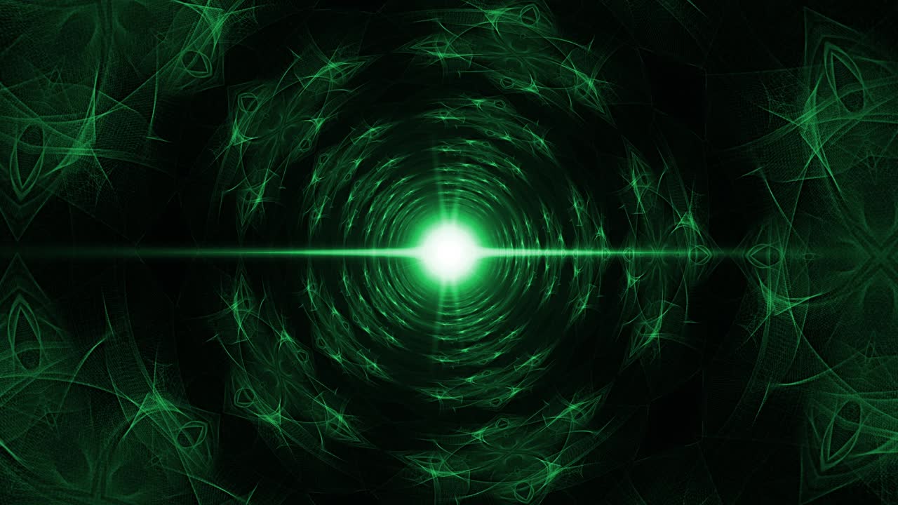 4k 3d bucle sin costuras centro llamarada foco abstracto túnel cibernético gráficos de movimiento animación fondo de neón verde oscuro estilo retro futurista para su evento, concierto, diseño de escenario, título, introducción.