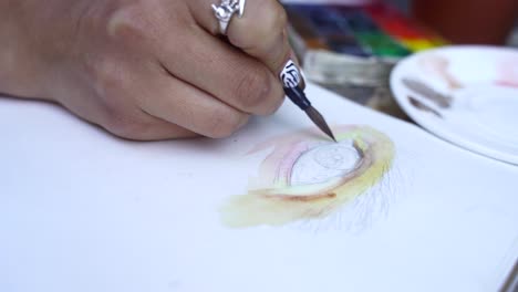 dibujo de ojos en acuarela en progreso