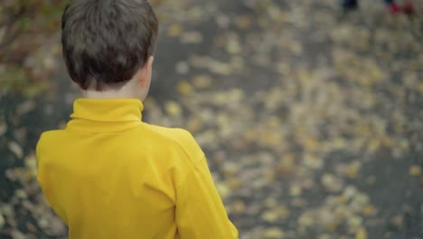 niño camina por el camino forestal