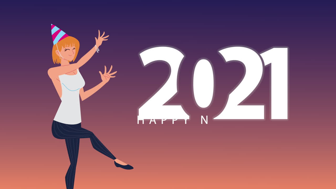 glückliches neues jahr 2021 feiern mit zahlen und frau feiern