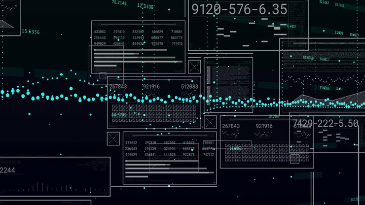 Animation of data processing on black background