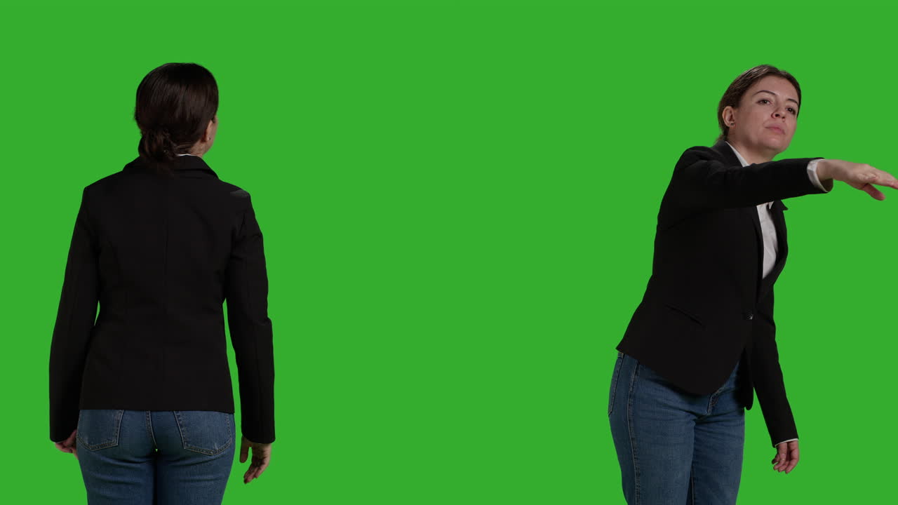Businesswoman presenting on green screen