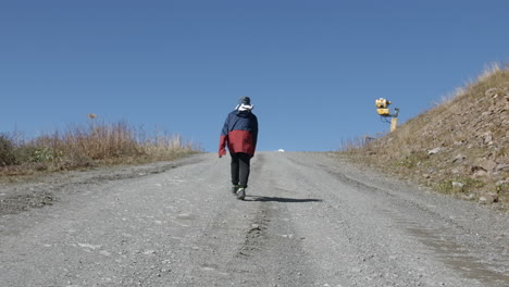 child hiking up a mountain