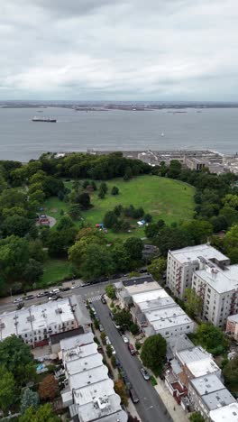 aerial view of a park and residential area in new york city