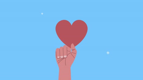 la mano levantando el corazón animación de amor