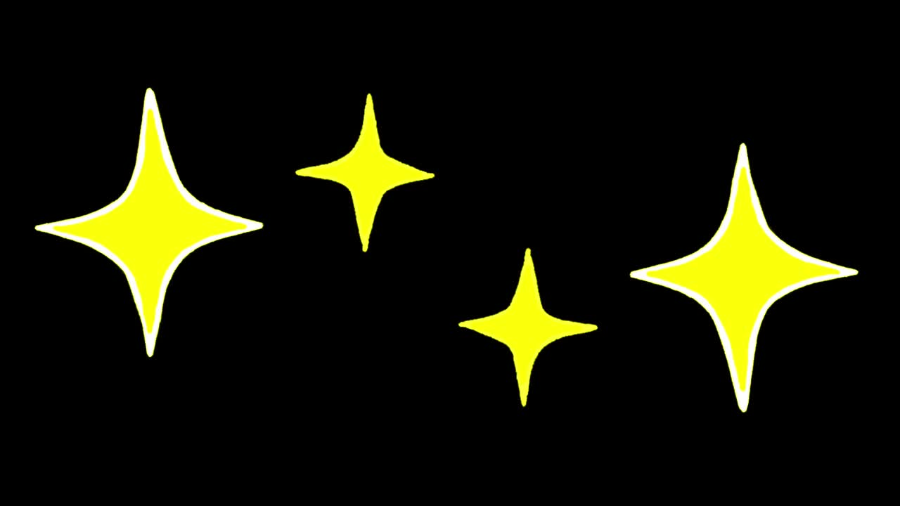 animación estrellas amarillas en forma de chispas sobre un fondo negro.