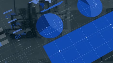 animation of statistics and financial data processing over warehouse