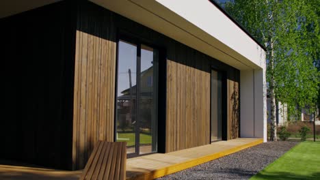 modern house exterior with wooden siding