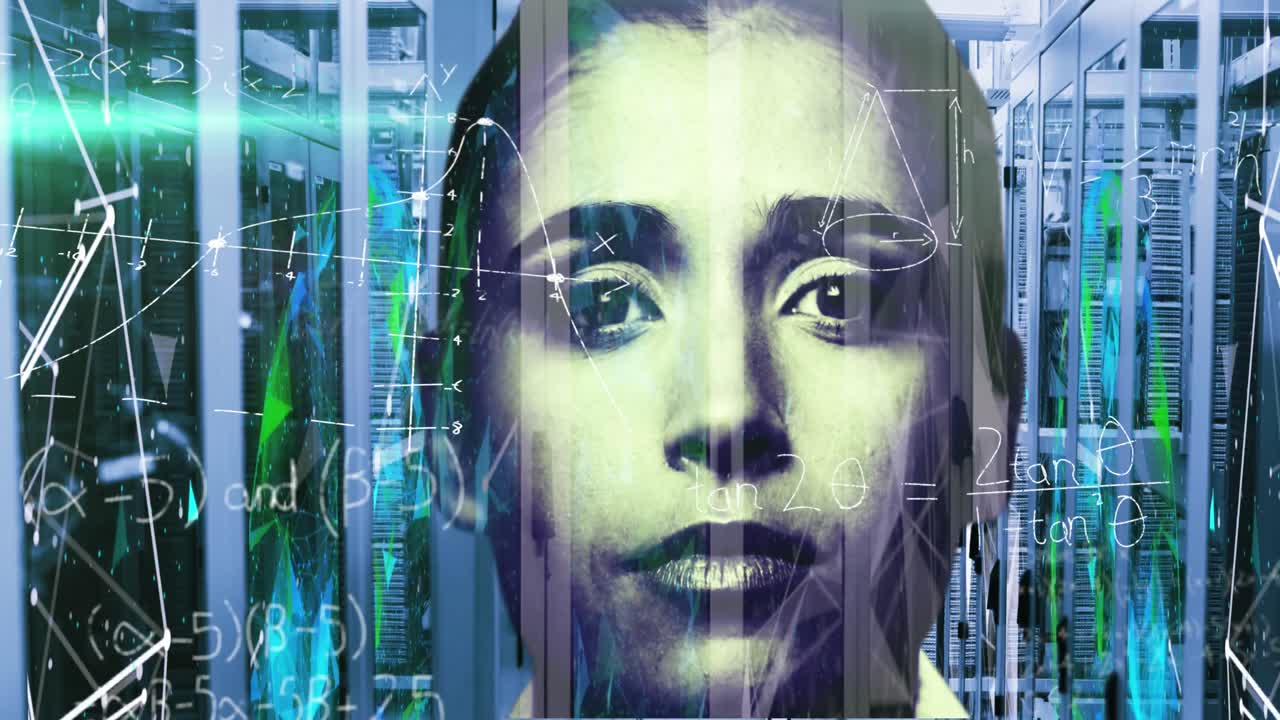 ecuaciones matemáticas sobre el retrato de una mujer en un servidor de computadora.