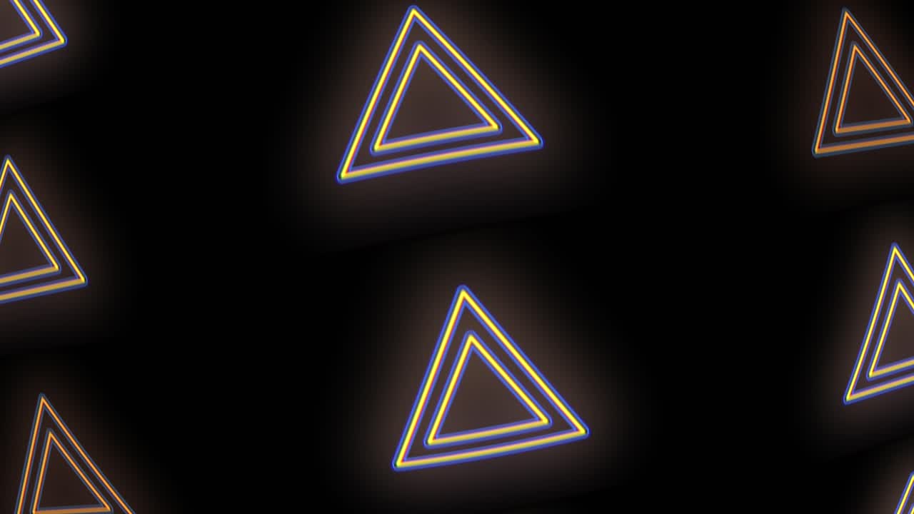 patrón de iconos de triángulos con luz led de color amarillo neón.