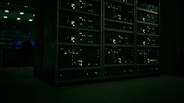 network server room with computers for digital tv ip communications